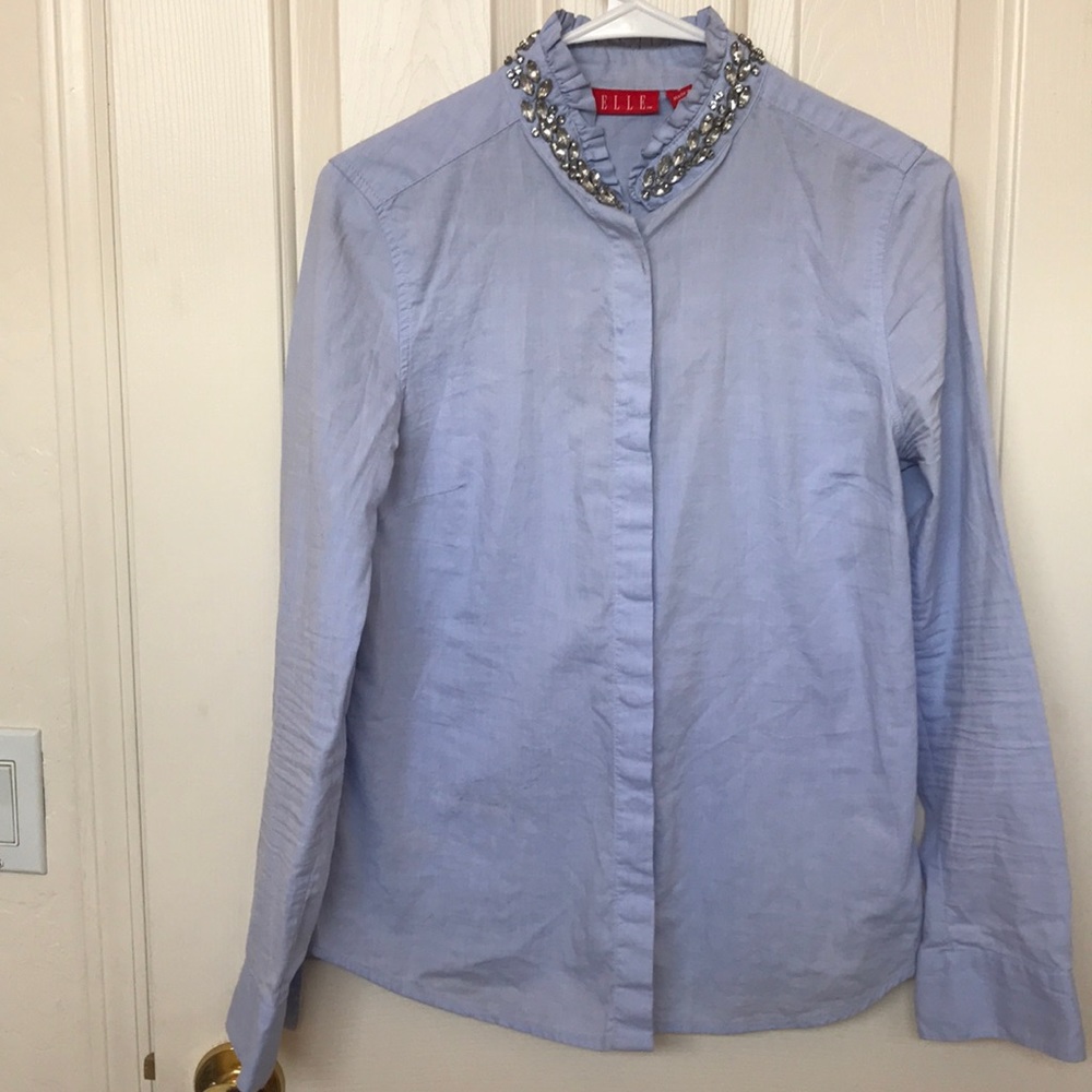 Jeweled Collar Button Down Top